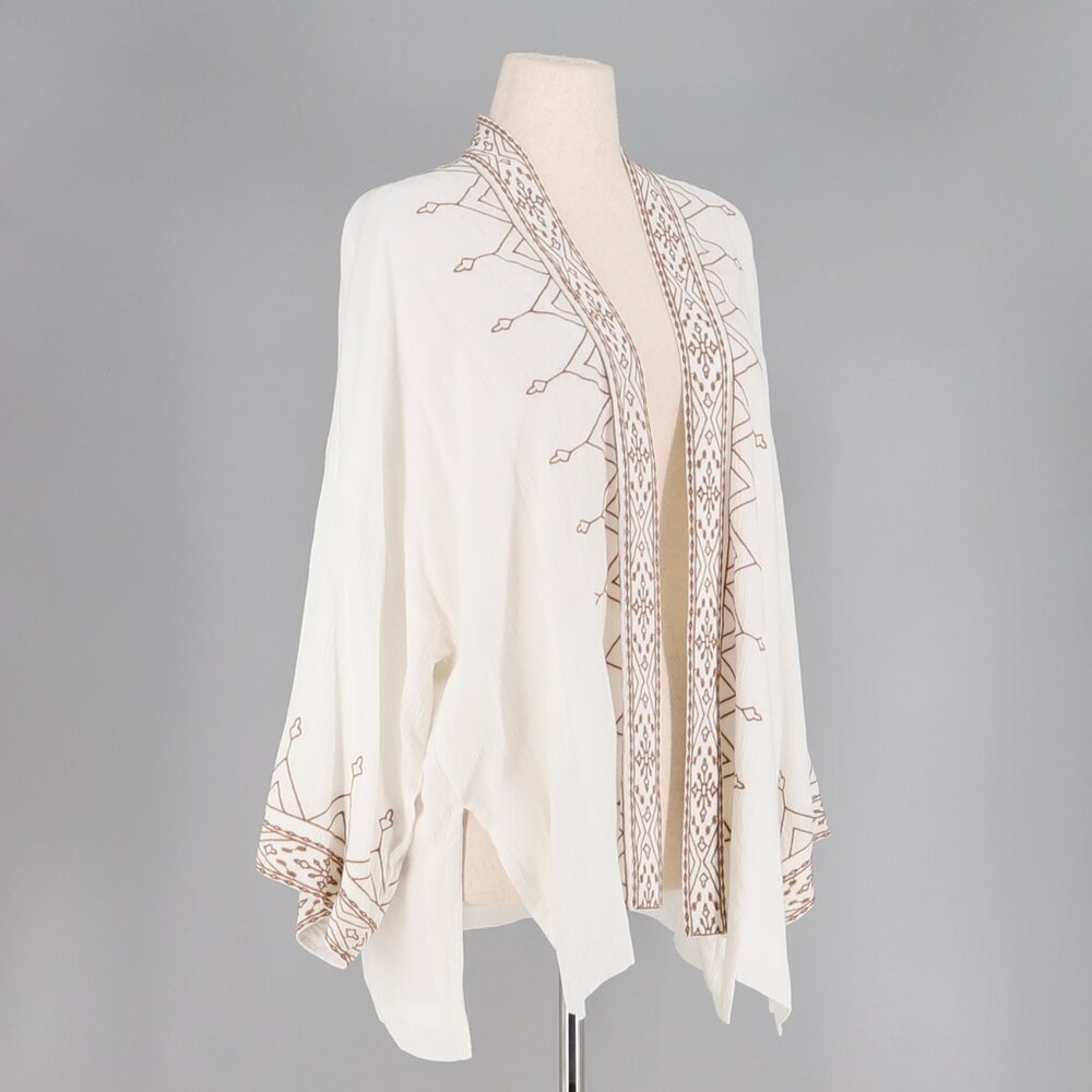 NWOT CHICO'S Embroidered Open Front Cardigan Cream Brown Size L/XL - Picture 2 of 6